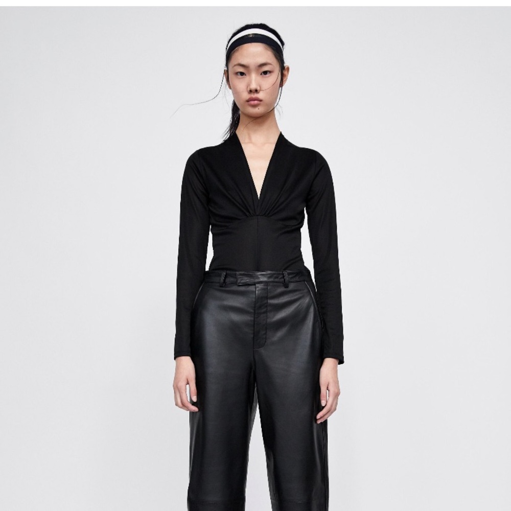 Black v-neck body suit